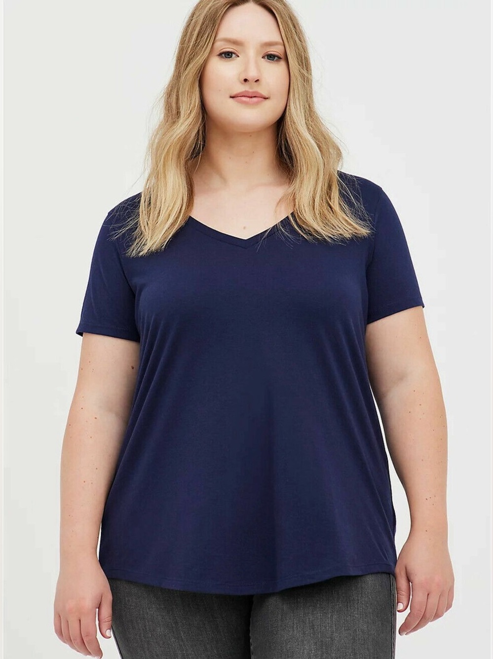 Torrid - Classic Fit Navy V-Neck Short Sleeve Tee Shirt, Size 2X, Cotton/Poly
